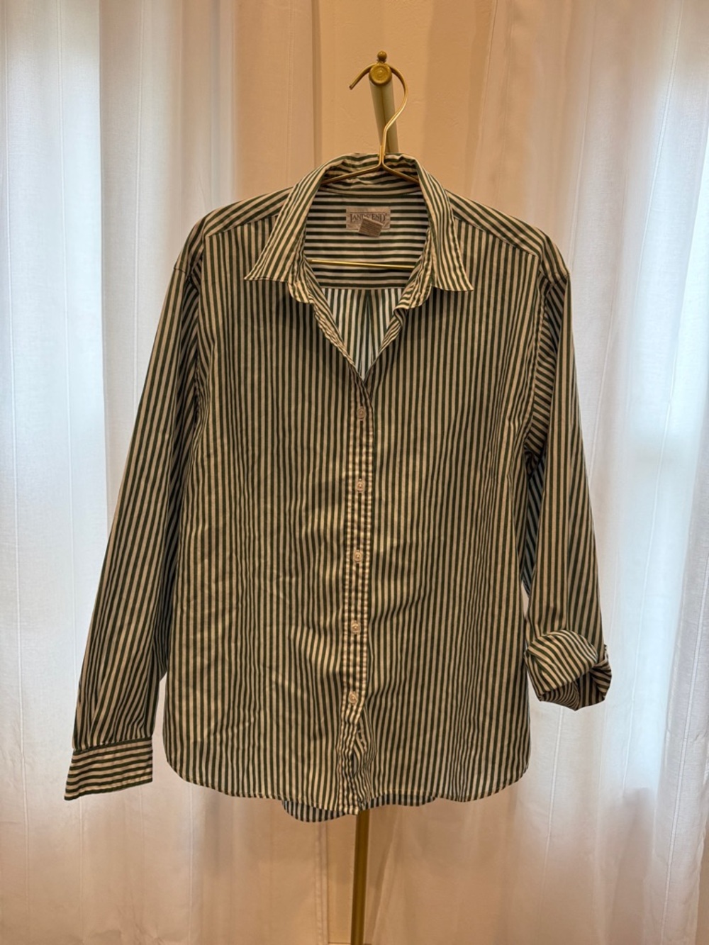 Lands' End Black and White Striped Button-Down Shirt - Men